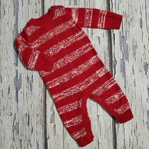 CAT & JACK Baby Red & White Stripe Sweater One Piece Romper Bodysuit Size 0-3 M